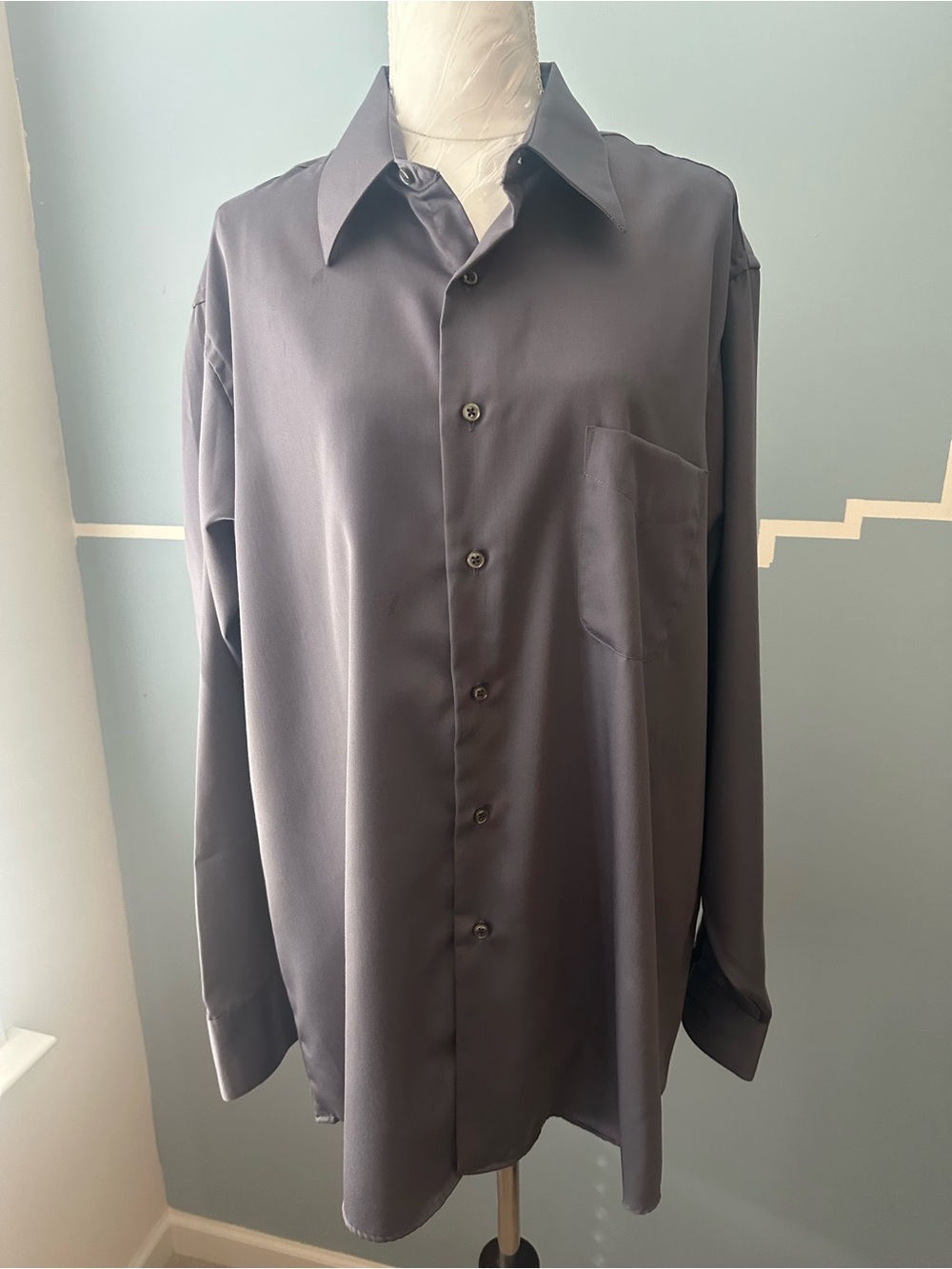 Geoffrey Beene Men's Slate Gray/Blue Button-Down Shirt 17 34/35
